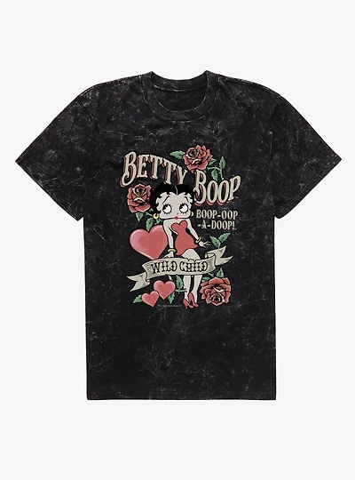 Betty Boop Wild Child Roses And Heart Tattoo Mineral Wash T-Shirt