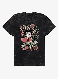 Betty Boop Wild Child Roses And Heart Tattoo Mineral Wash T-Shirt