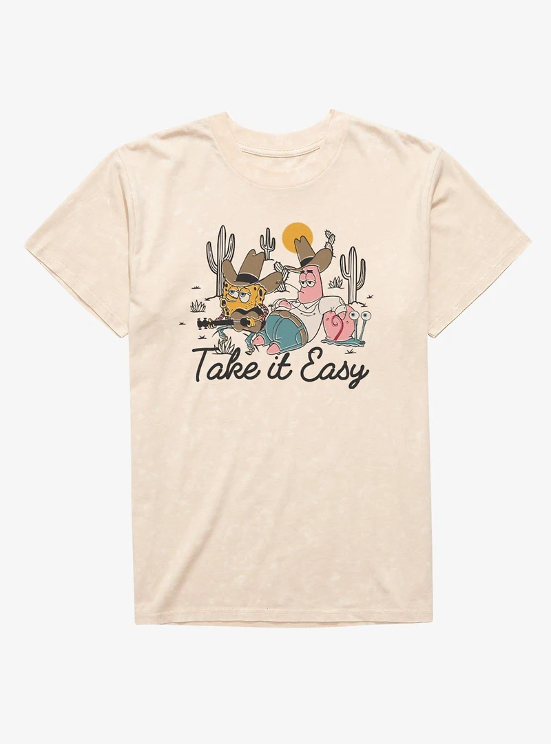 SpongeBob SquarePants & Patrick Take It Easy Cowboy Tunes Mineral Wash T-Shirt