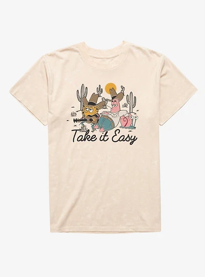 SpongeBob SquarePants & Patrick Take It Easy Cowboy Tunes Mineral Wash T-Shirt