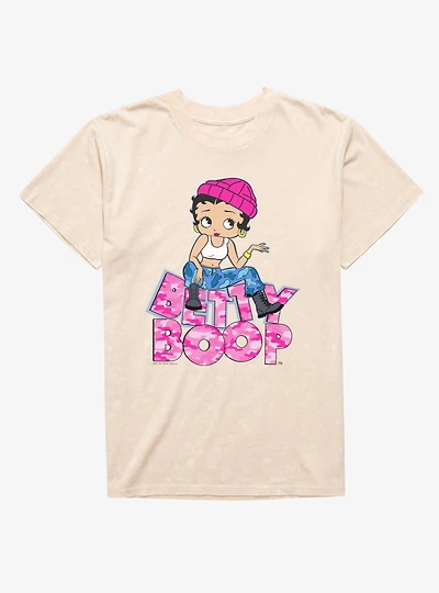 Betty Boop Pink Camo And Boots Mineral Wash T-Shirt