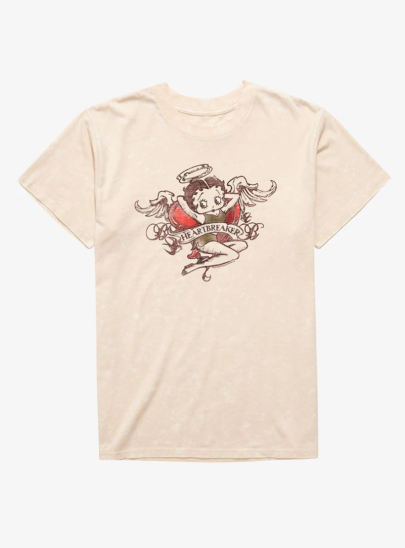 Betty Boop Heartbreaker Angel Tattoo Mineral Wash T-Shirt