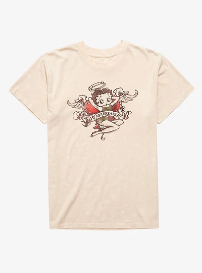 Betty Boop Heartbreaker Angel Tattoo Mineral Wash T-Shirt