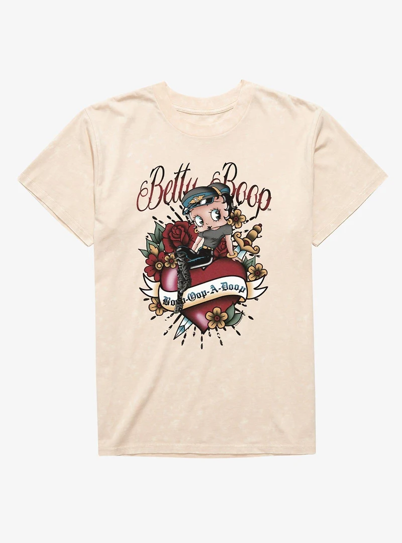 Betty Boop Opp A Doop Classic Heart Tattoo Mineral Wash T-Shirt