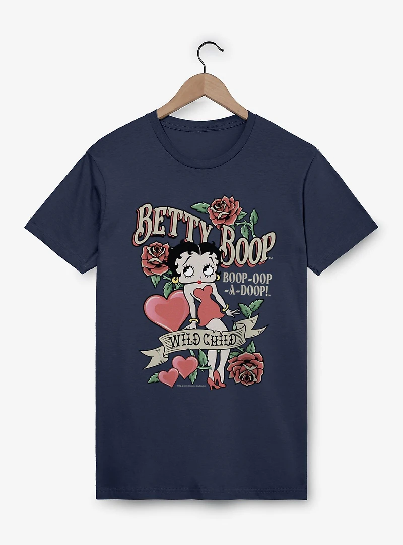 Betty Boop Wild Child Roses And Heart Tattoo T-Shirt