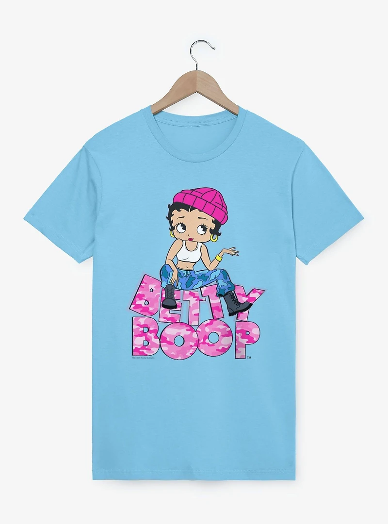 Betty Boop Pink Camo And Boots T-Shirt