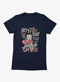 Betty Boop Wild Child Roses And Heart Tattoo Womens T-Shirt