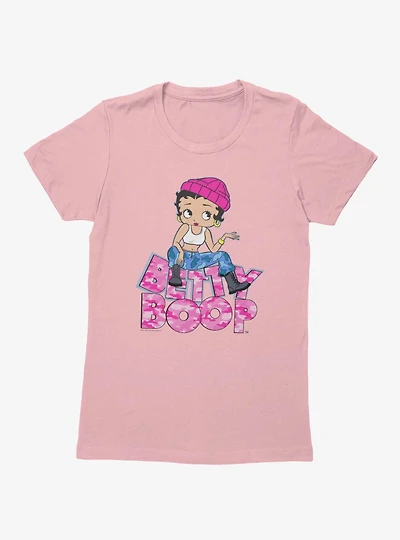 Betty Boop Pink Camo And Boots Womens T-Shirt