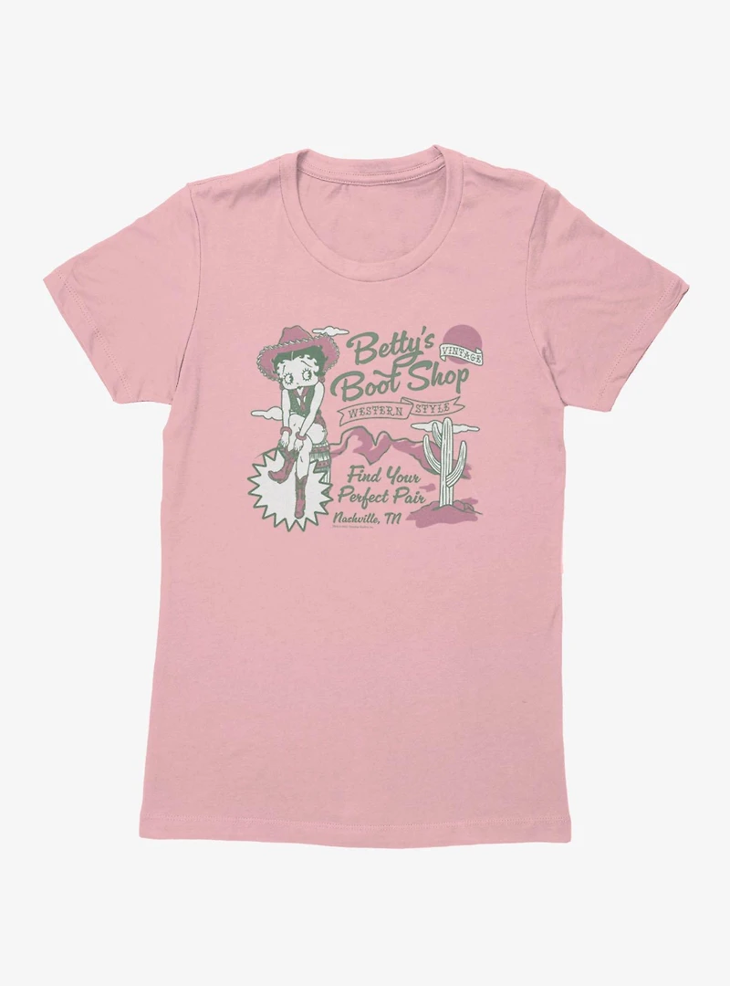 Betty Boop Betty's Boot Shop Western Style Womens T-Shirt