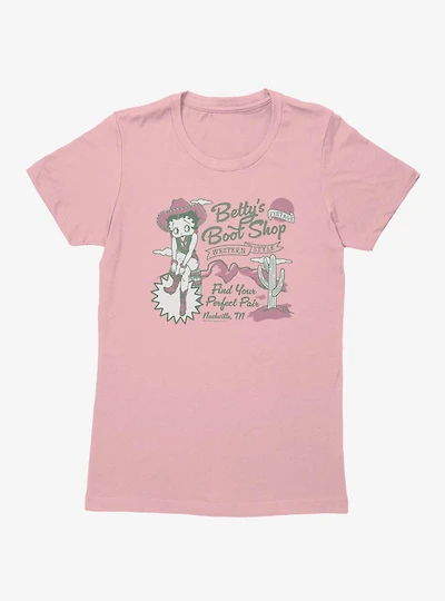 Betty Boop Betty's Boot Shop Western Style Womens T-Shirt