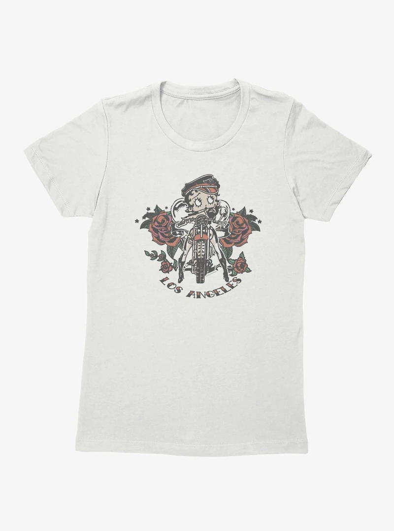 Betty Boop Los Angeles Motorcycle Roses Womens T-Shirt