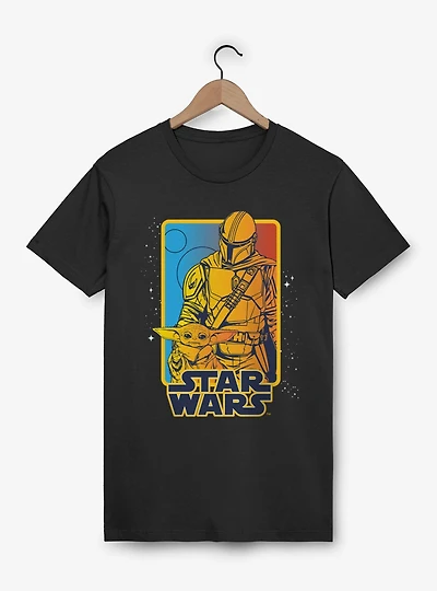 Star Wars The Mandalorian Blue Red Retro Poster T-Shirt