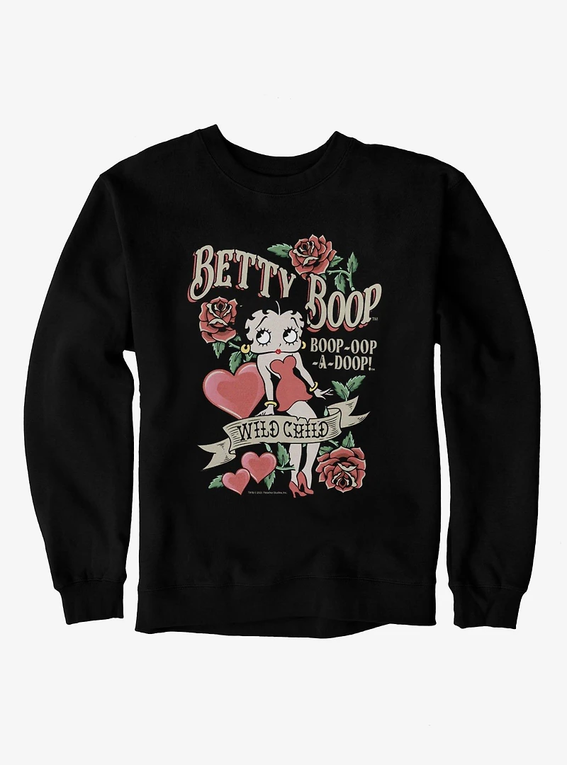 Betty Boop Wild Child Roses And Heart Tattoo Sweatshirt
