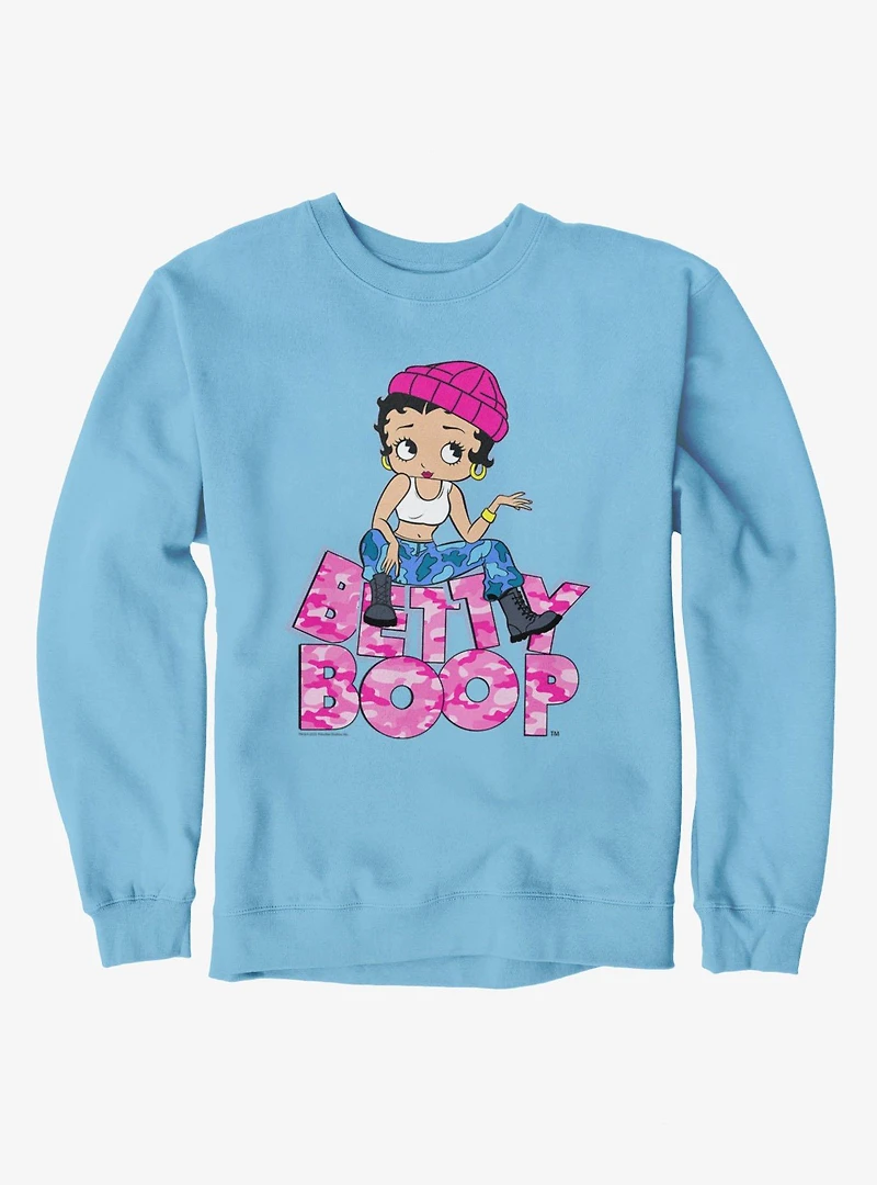 Betty Boop Pink Camo And Boots Sweatshirt