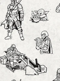 Star Wars The Mandalorian and Grogu Linocut Black Peel & Stick Wallpaper