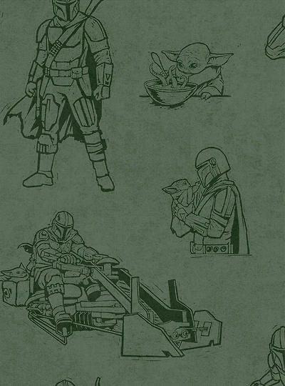 Star Wars The Mandalorian and Grogu Linocut Green Peel & Stick Wallpaper