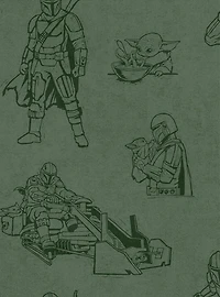 Star Wars The Mandalorian and Grogu Linocut Green Peel & Stick Wallpaper
