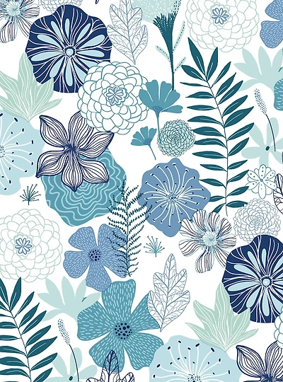 Perennial Blooms Blue Peel & Stick Wallpaper