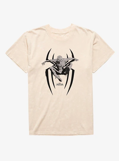 Marvel Spider-Man Brand New Day Leap On Logo Grayscale Mineral Wash T-Shirt