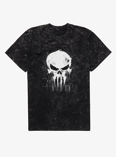 Marvel Spider-Man Brand New Day The Punisher Skull Over City Mineral Wash T-Shirt