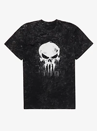 Marvel Spider-Man Brand New Day The Punisher Skull Over City Mineral Wash T-Shirt