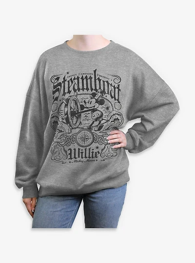 Disney Steamboat Willie Mickey Mouse Womens Oversized Sweatshirt BoxLunch Exclusive