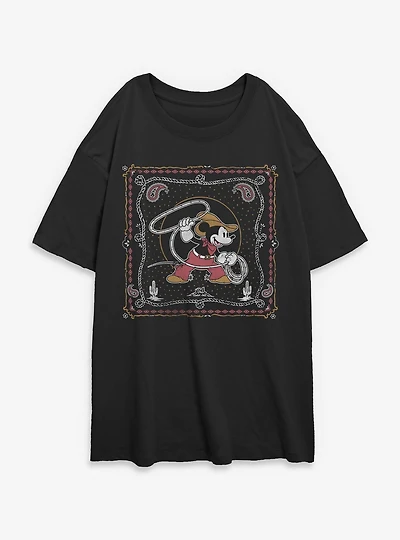 Disney Mickey Mouse Western Cowboy Paisley Womens Oversized T-Shirt BoxLunch Exclusive