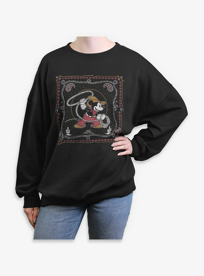 Disney Mickey Mouse Western Cowboy Paisley Womens Oversized Sweatshirt BoxLunch Exclusive