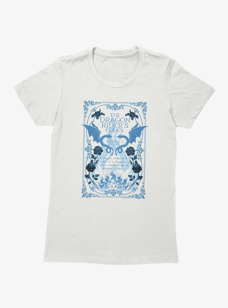 Fourth Wing The Empyrean Dragon Riders Codex Blue Floral Womens T-Shirt