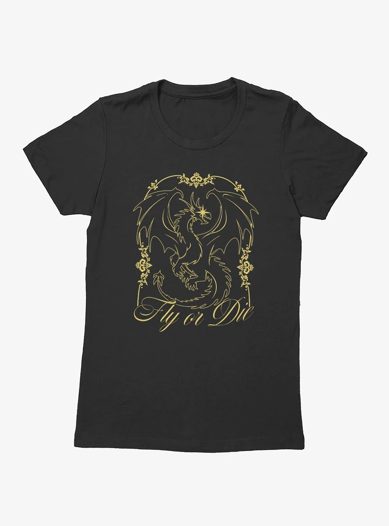 Fourth Wing The Empyrean Fly Or Die Gold Art Nouveau Womens T-Shirt