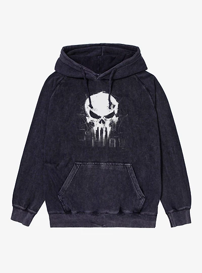 Marvel Spider-Man Brand New Day The Punisher Skull Over City Mineral Wash Hoodie