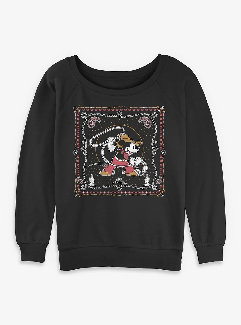 Disney Mickey Mouse Western Cowboy Paisley Womens Slouchy Sweatshirt BoxLunch Exclusive