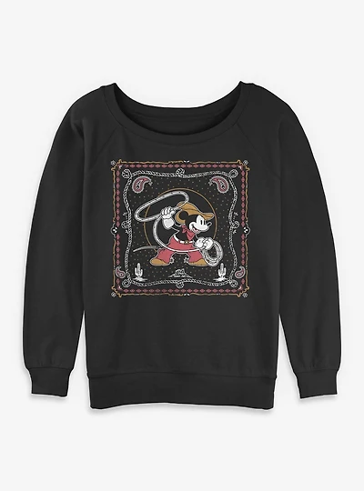 Disney Mickey Mouse Western Cowboy Paisley Womens Slouchy Sweatshirt BoxLunch Exclusive