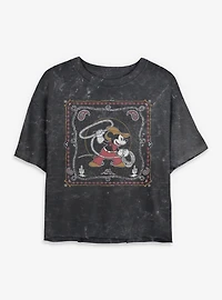 Disney Mickey Mouse Western Cowboy Paisley Womens Mineral Wash Crop T-Shirt BoxLunch Exclusive
