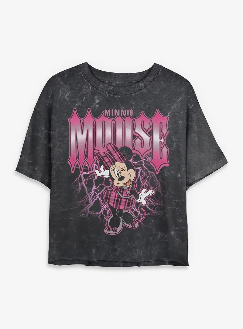 Disney Minnie Mouse Lightning Womens Mineral Wash Crop T-Shirt BoxLunch Exclusive