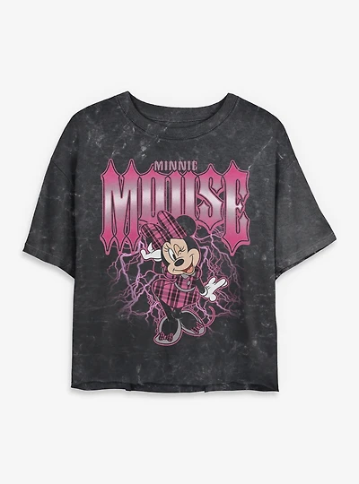 Disney Minnie Mouse Lightning Womens Mineral Wash Crop T-Shirt BoxLunch Exclusive
