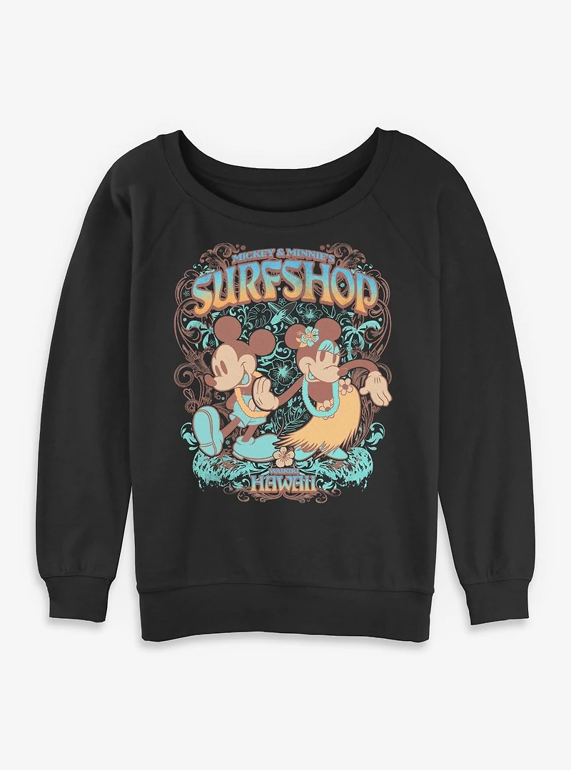 Disney Mickey Mouse & Minnie Surfshop Hawaii Womens Slouchy Sweatshirt BoxLunch Exclusive