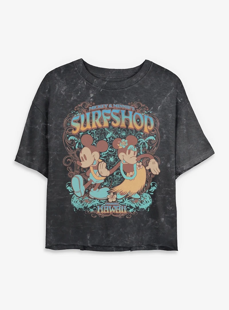 Disney Mickey Mouse & Minnie Surfshop Hawaii Womens Mineral Wash Crop T-Shirt BoxLunch Exclusive