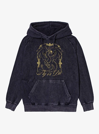Fourth Wing The Empyrean Fly Or Die Gold Art Nouveau Mineral Wash Hoodie