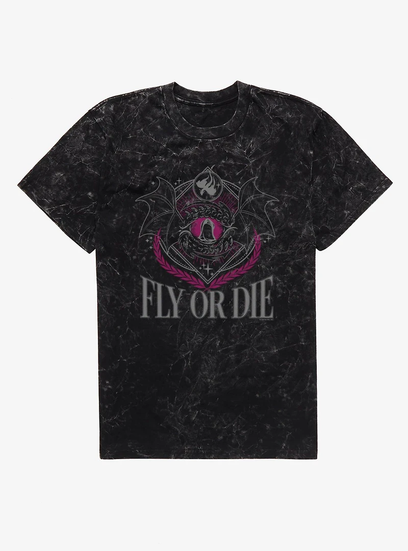Fourth Wing The Empyrean Fly Or Die Dragon Emblem Retro Mineral Wash T-Shirt