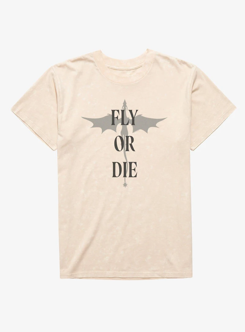 Fourth Wing The Empyrean Fly Or Die Minimalist Dragon Mineral Wash T-Shirt
