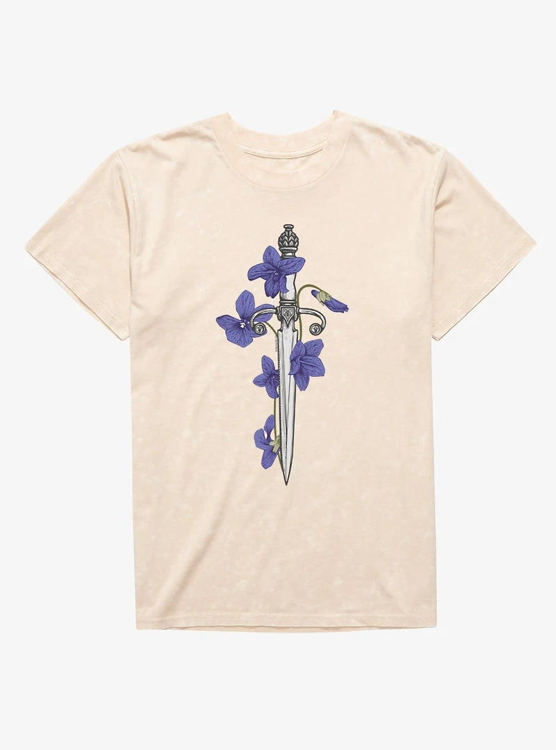 Fourth Wing The Empyrean Sorrengail Dagger Art Nouveau Mineral Wash T-Shirt