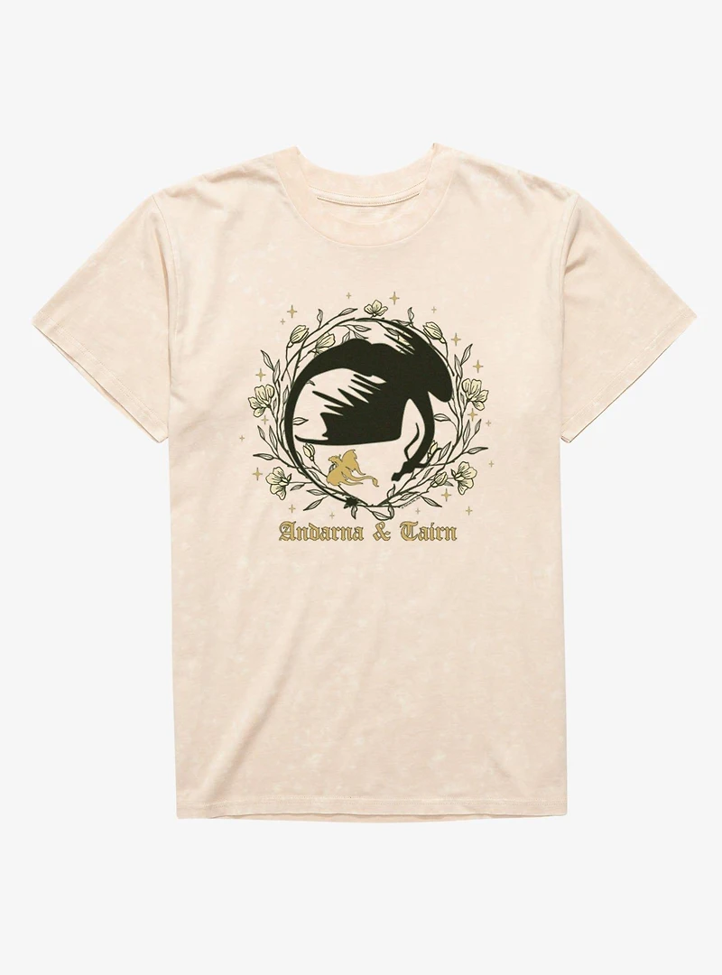Fourth Wing The Empyrean Andarna Tairn Floral Wreath Dragon Mineral Wash T-Shirt