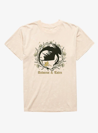 Fourth Wing The Empyrean Andarna Tairn Floral Wreath Dragon Mineral Wash T-Shirt