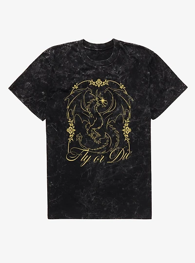 Fourth Wing The Empyrean Fly Or Die Gold Art Nouveau Mineral Wash T-Shirt