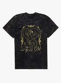 Fourth Wing The Empyrean Fly Or Die Gold Art Nouveau Mineral Wash T-Shirt