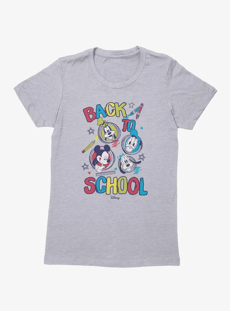 Disney Mickey Mouse And Friends Back To School Scribbles Womens T-Shirt