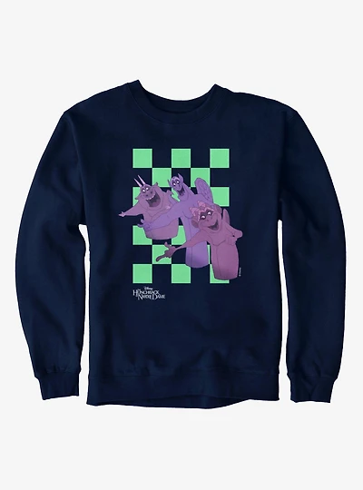 Disney The Hunchback of Notre Dame Gargoyle Singing Line Green Checker Sweatshirt
