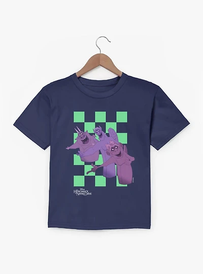 Disney The Hunchback of Notre Dame Gargoyle Singing Line Green Checker Youth T-Shirt