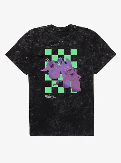 Disney The Hunchback of Notre Dame Gargoyle Singing Line Green Checker Mineral Wash T-Shirt